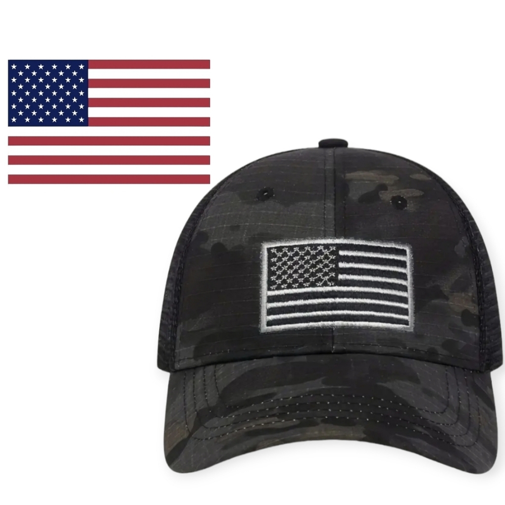 USA American Flag Camo Hat Adjustable Mens Tactical Trucker Baseball Mil…